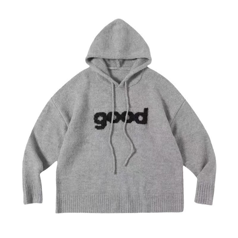 Niche lazy style knitted sweatshirt jacket for women autumn and winter 2023 new loose and slim gray hooded sweater top