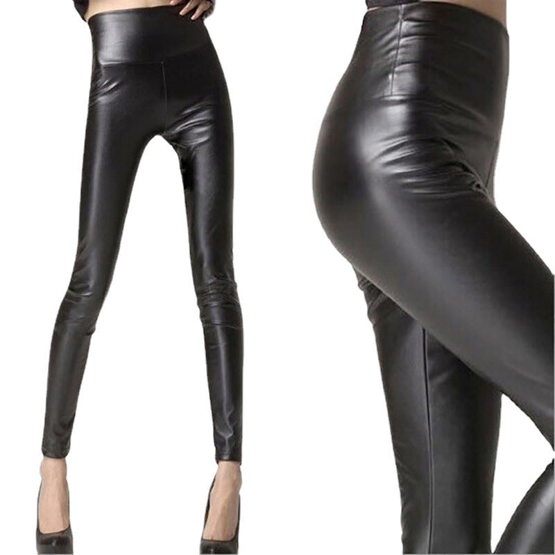 Women's PU leather extended thin high-waisted leather pants women's tight matte imitation leather trousers and leggings