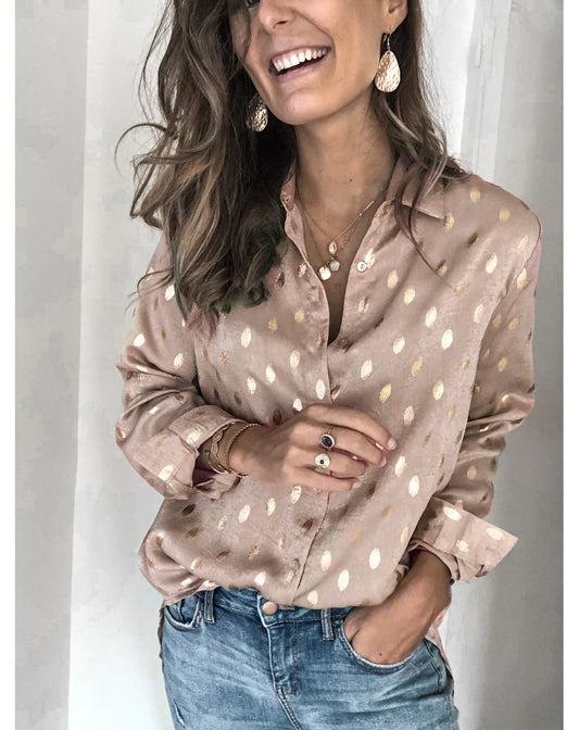 Ladies long sleeve shirt with gold stamping and personalized print