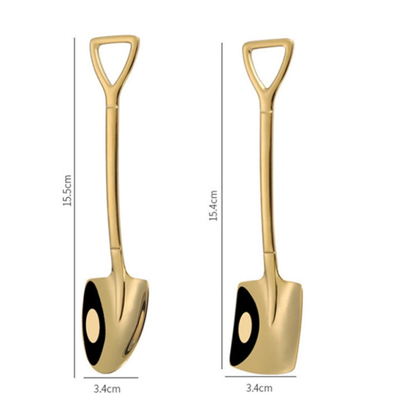 2PCS Set Cute Dessert Spoons Mini Coffee Spoon Shovel Shape Retro Square Head Small Spoon For Ice Cream Metal Stainless Steel