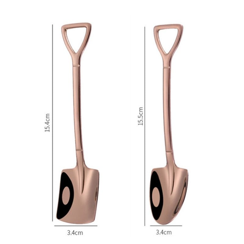 2PCS Set Cute Dessert Spoons Mini Coffee Spoon Shovel Shape Retro Square Head Small Spoon For Ice Cream Metal Stainless Steel