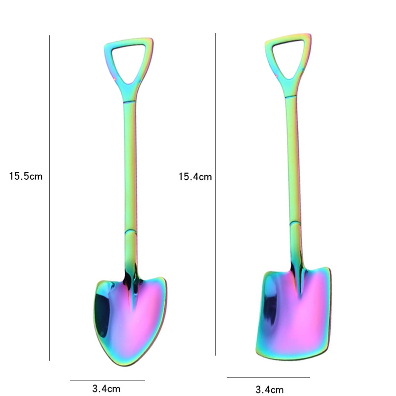 2PCS Set Cute Dessert Spoons Mini Coffee Spoon Shovel Shape Retro Square Head Small Spoon For Ice Cream Metal Stainless Steel