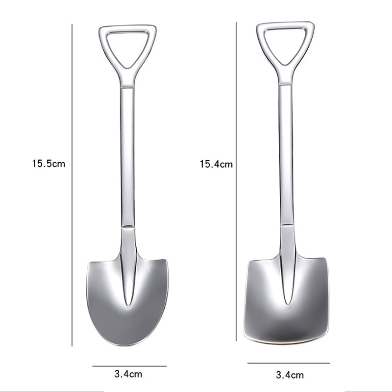 2PCS Set Cute Dessert Spoons Mini Coffee Spoon Shovel Shape Retro Square Head Small Spoon For Ice Cream Metal Stainless Steel