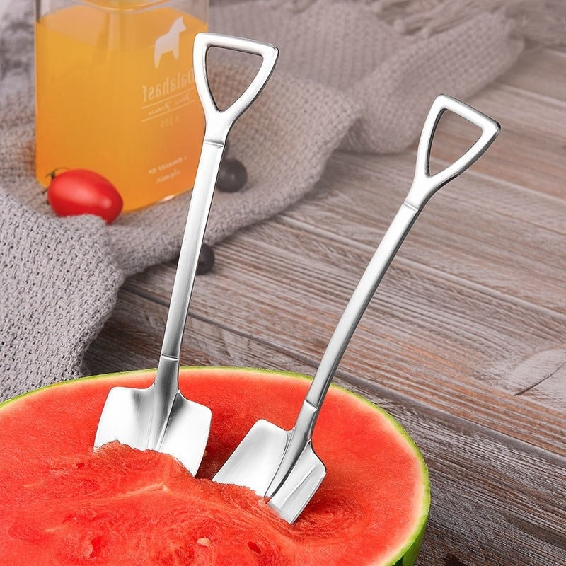 2PCS Set Cute Dessert Spoons Mini Coffee Spoon Shovel Shape Retro Square Head Small Spoon For Ice Cream Metal Stainless Steel