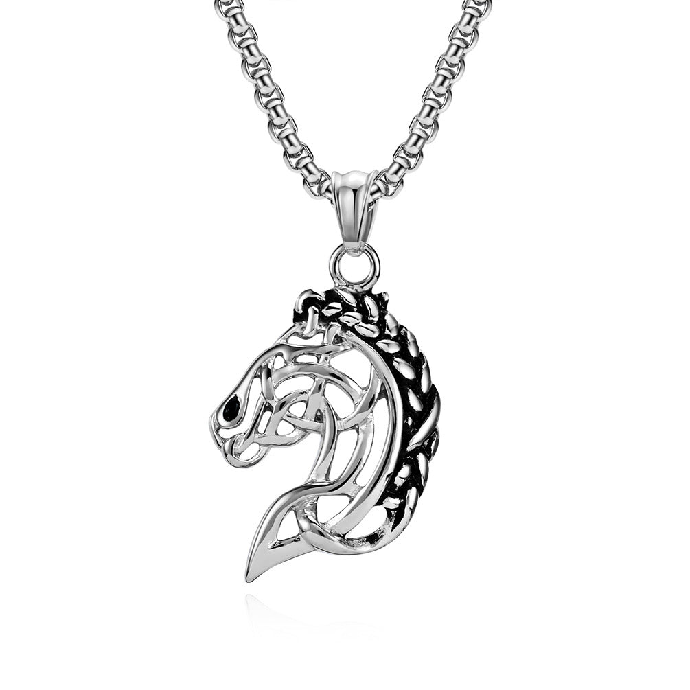 Retro Hollow Horse Head Necklace Unisex Style Art Line Abstract Horse Head Pendant Ready in Stock