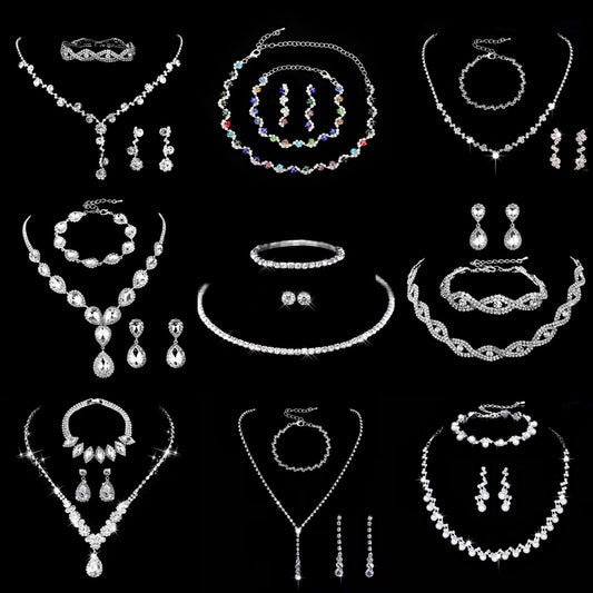 Bridal necklace earrings bracelet three piece set