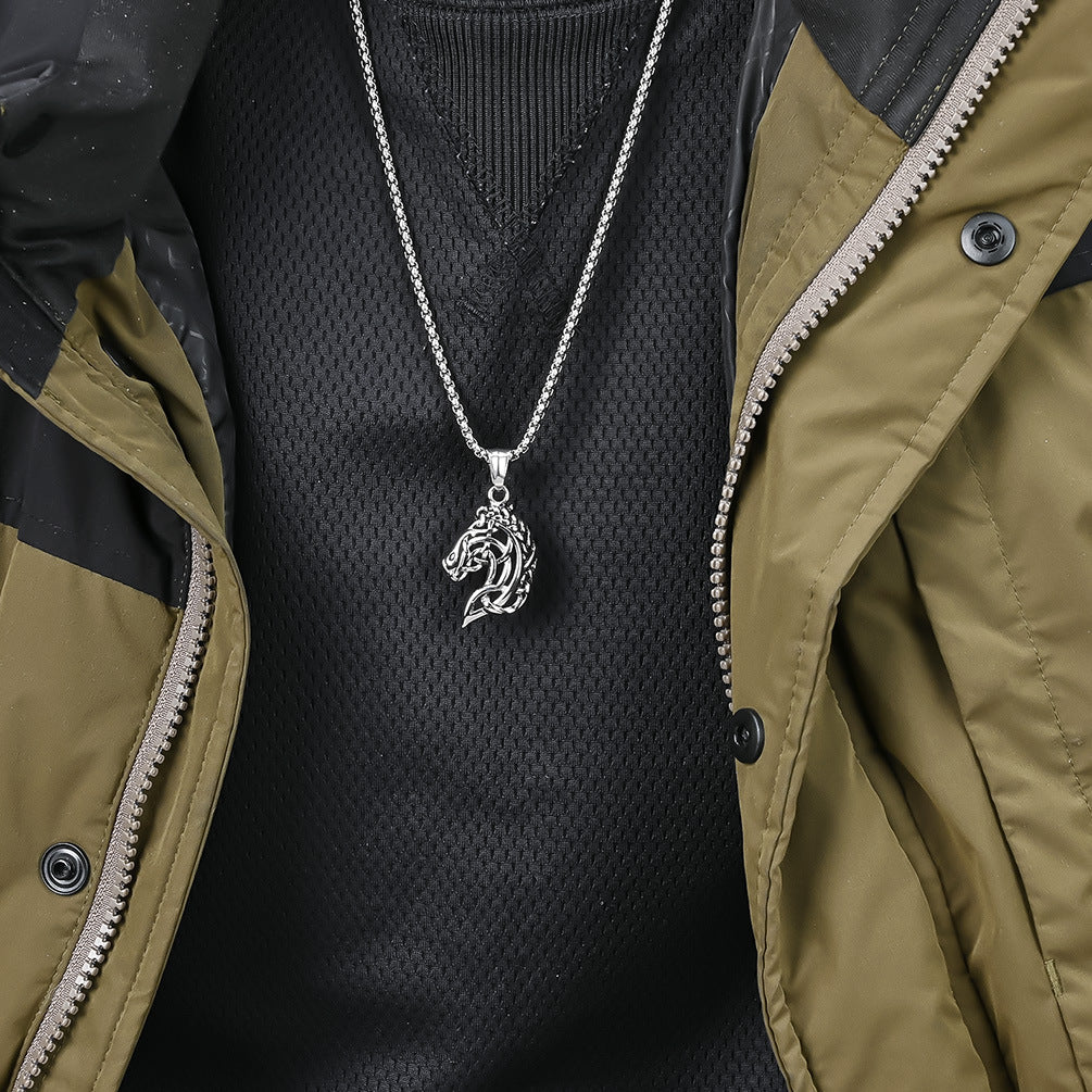 Retro Hollow Horse Head Necklace Unisex Style Art Line Abstract Horse Head Pendant Ready in Stock