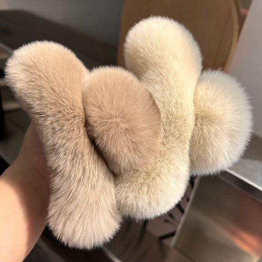 Large genuine rex rabbit fur hair clip