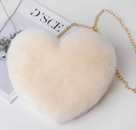 Fashion love heart bag peach heart bag women's chain messenger bag plush shoulder furry bag coin purse Valentine's Day