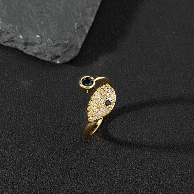 Copper zircon enamel oil drop ring for women evil eye retro pinky ring open ring