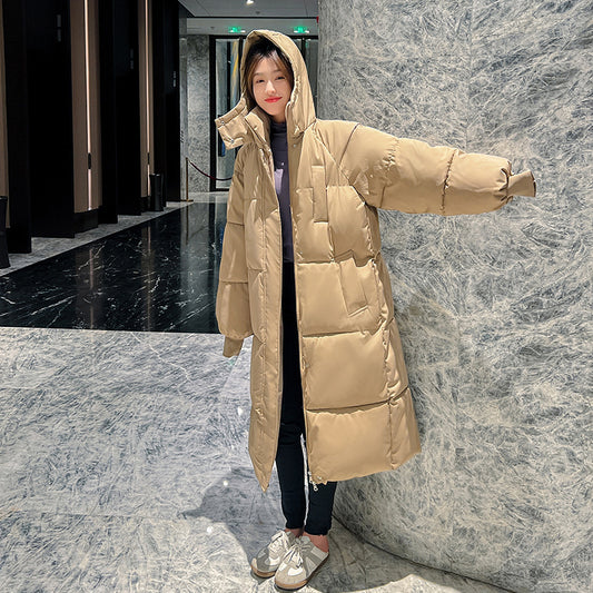 Winter mid-length down jacket for women Korean style loose thickened hooded cotton jacket