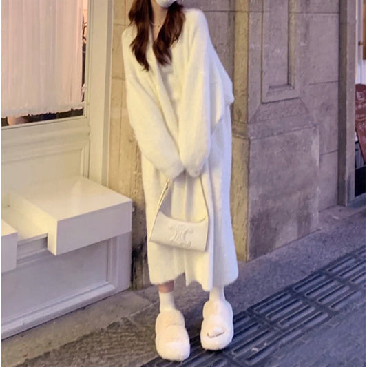 Women's extra long faux mink fleece cardigan