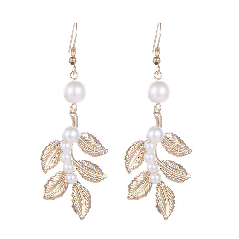 Pearl leaf earrings
