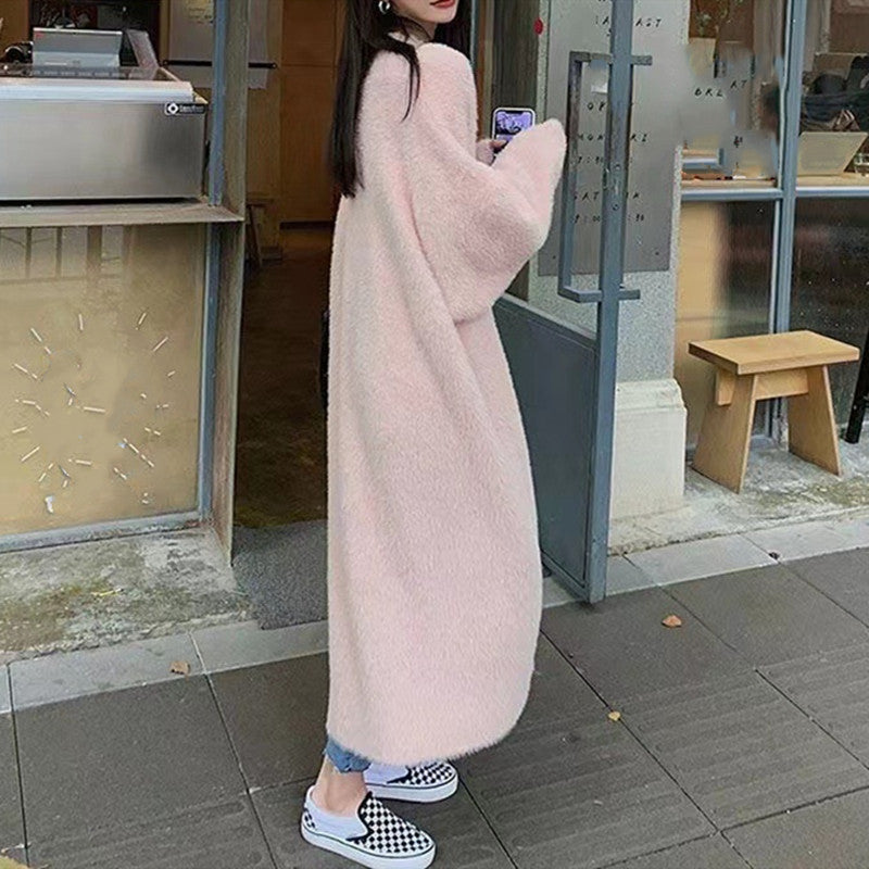 Women's extra long faux mink fleece cardigan