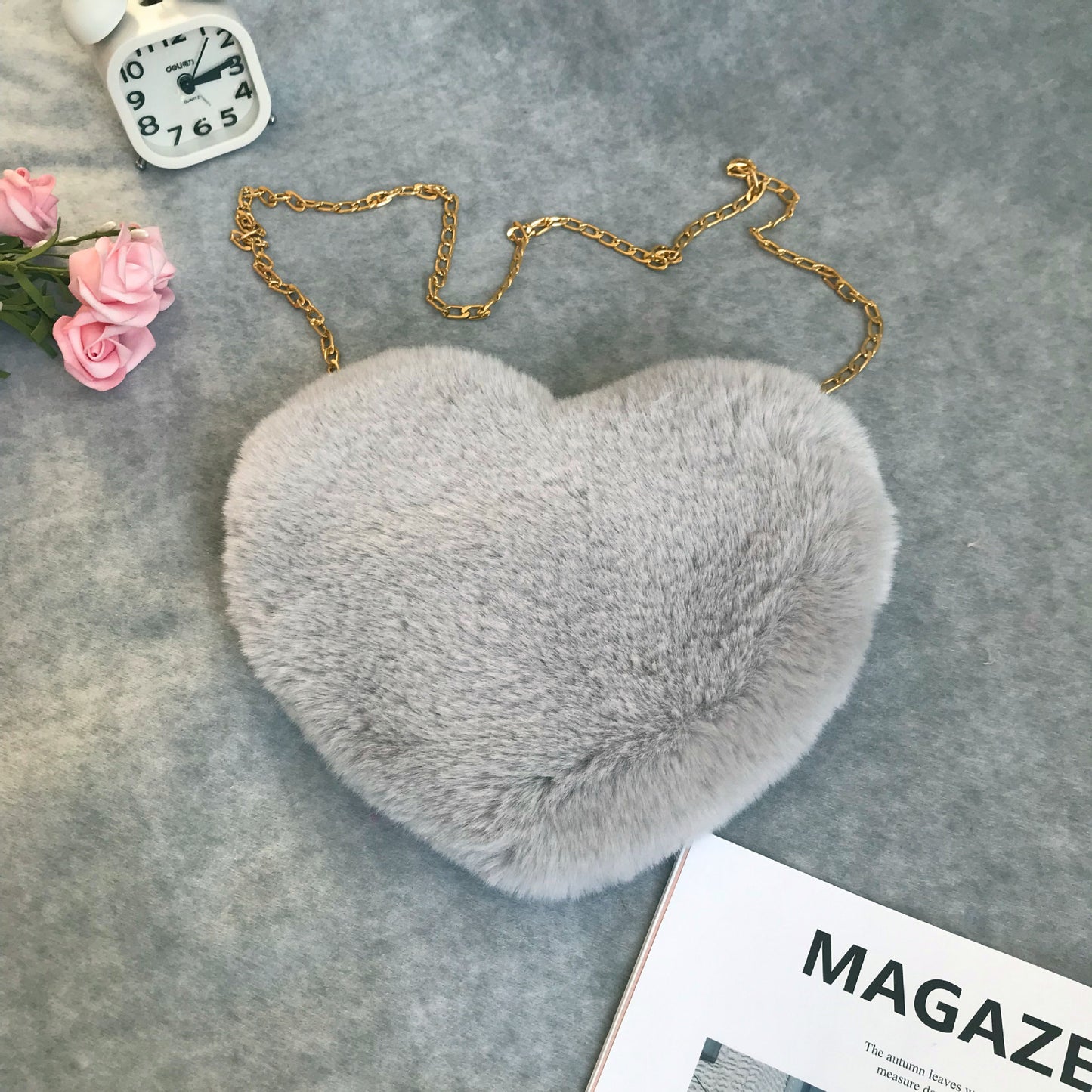 Fashion love heart bag peach heart bag women's chain messenger bag plush shoulder furry bag coin purse Valentine's Day