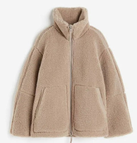 New autumn and winter women's clothing, fashionable, loose, cashmere-proof, personalized, casual, outdoor, zipper jacket