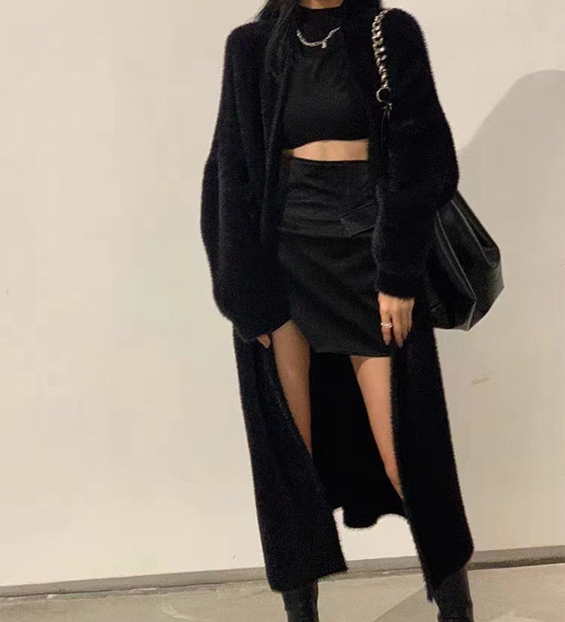 Women's extra long faux mink fleece cardigan