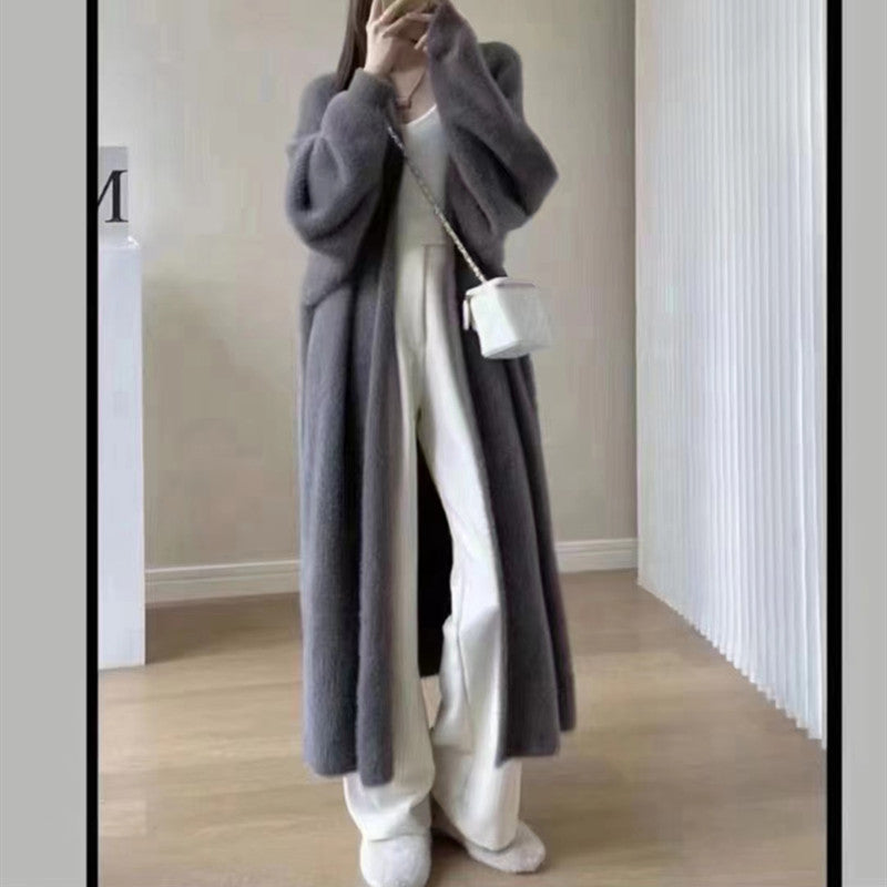 Women's extra long faux mink fleece cardigan
