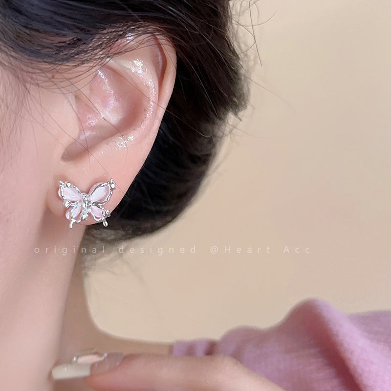 Pearl butterfly earrings for women high-end niche luxury