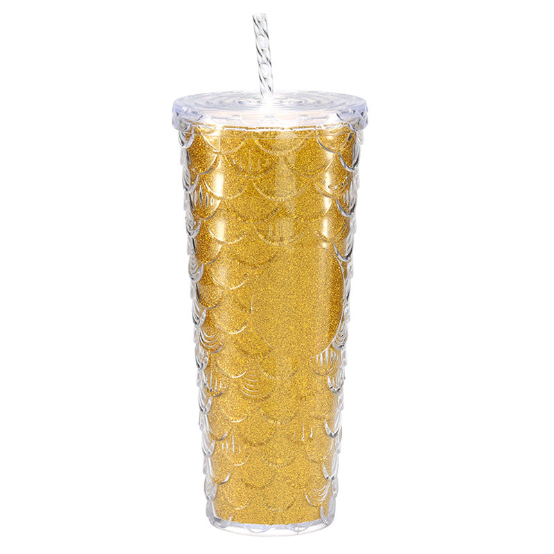 Large capacity, high appearance, colorful gradient double-layer creative internet celebrity new large fish scale cup