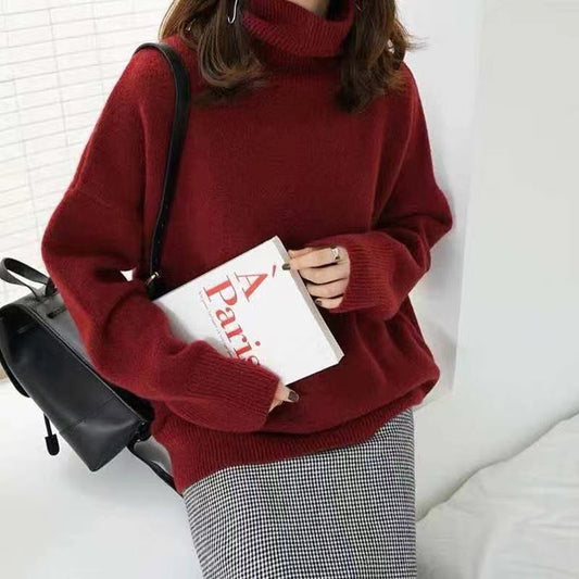 Autumn and winter thickened turtleneck women's loose versatile knitted pullover sweater lazy style bottoming shirt for women to wear outside