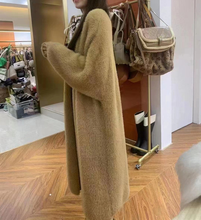Women's extra long faux mink fleece cardigan