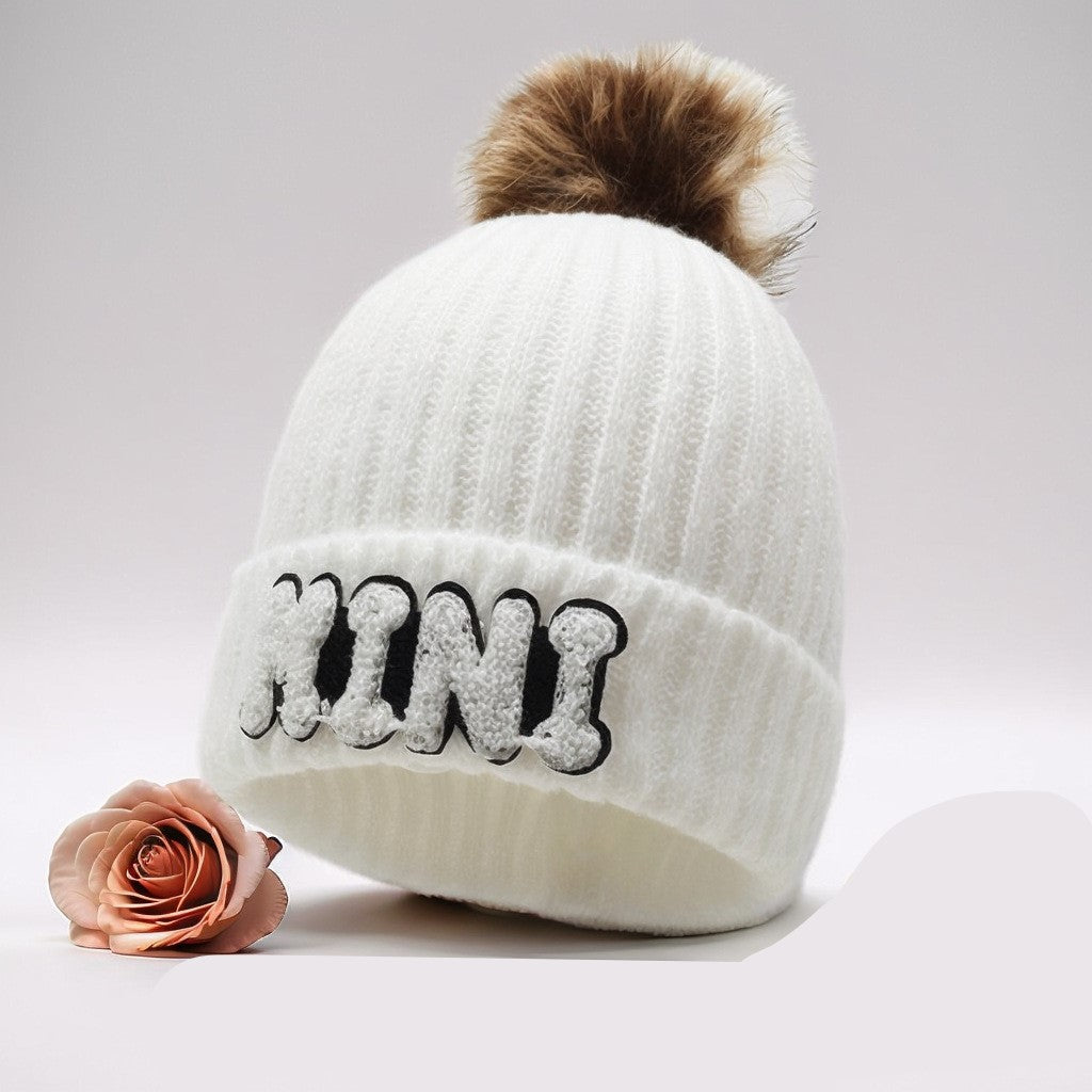 Letter MAMA wool hat winter European and American outdoor ski wool ball knitted hat warm hat