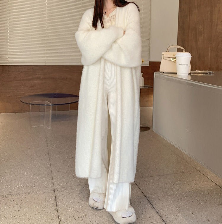 Women's extra long faux mink fleece cardigan