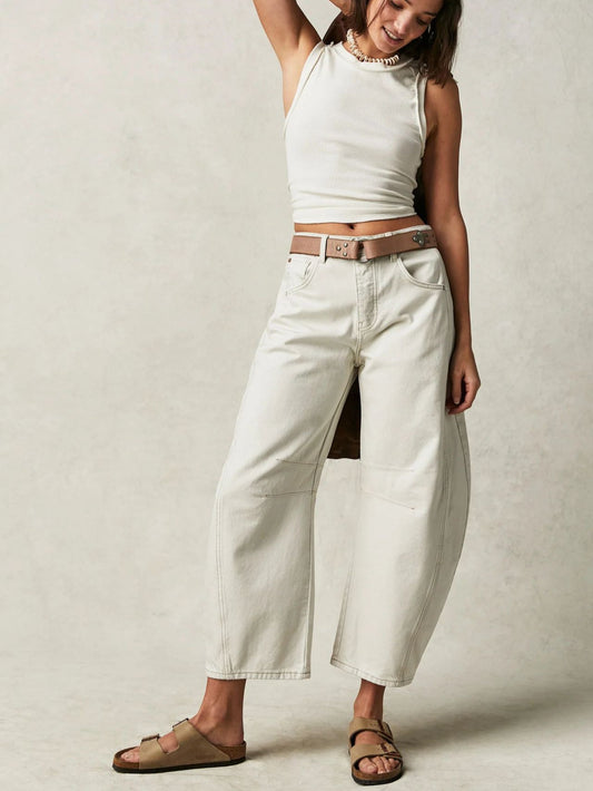 European and American spring casual loose mid-waist tubular women's jeans