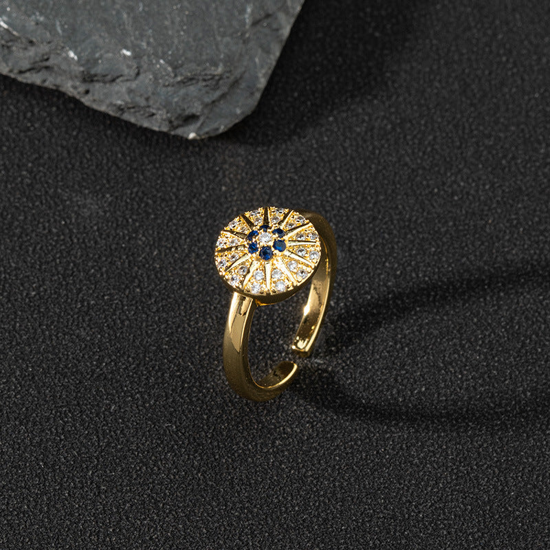 Copper zircon enamel oil drop ring for women evil eye retro pinky ring open ring