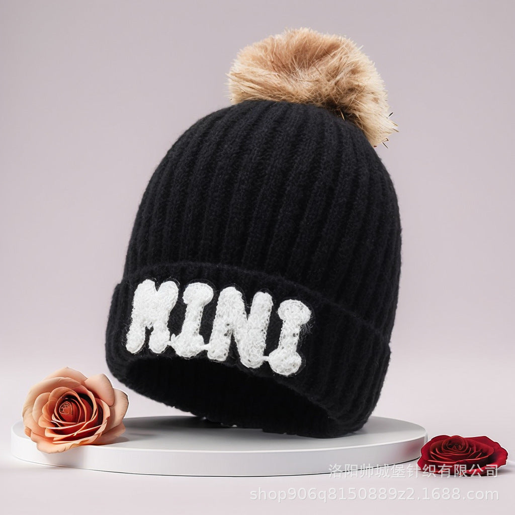 Letter MAMA wool hat winter European and American outdoor ski wool ball knitted hat warm hat
