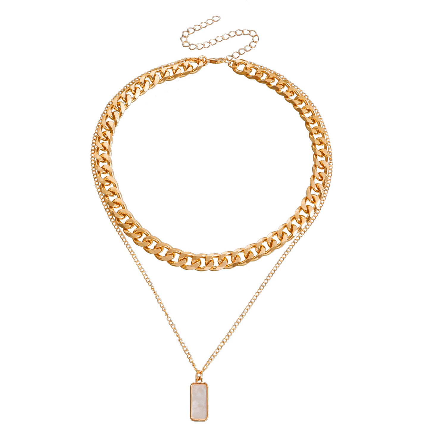 Double layer geometric round white mother-of-pearl pendant necklace for women