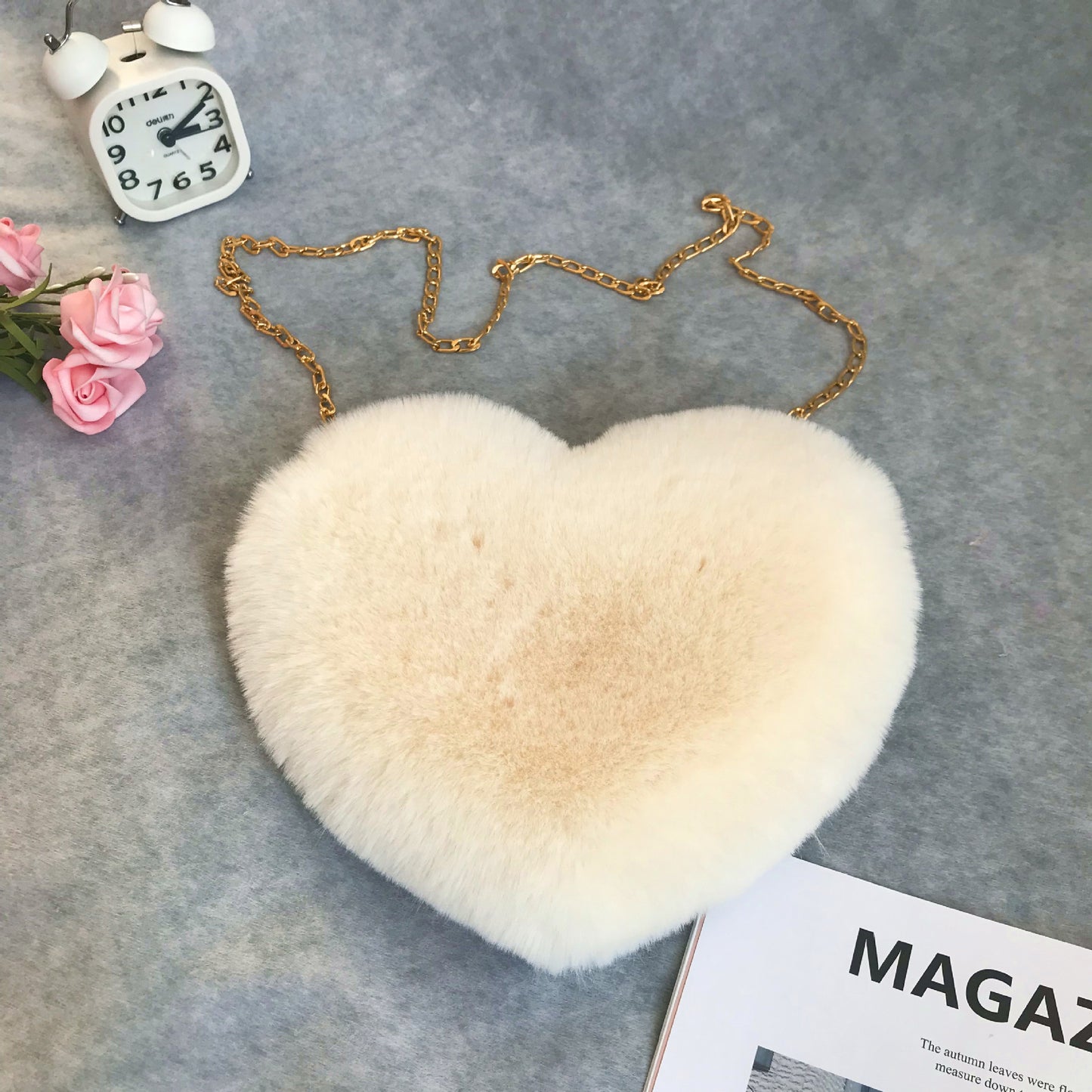 Fashion love heart bag peach heart bag women's chain messenger bag plush shoulder furry bag coin purse Valentine's Day
