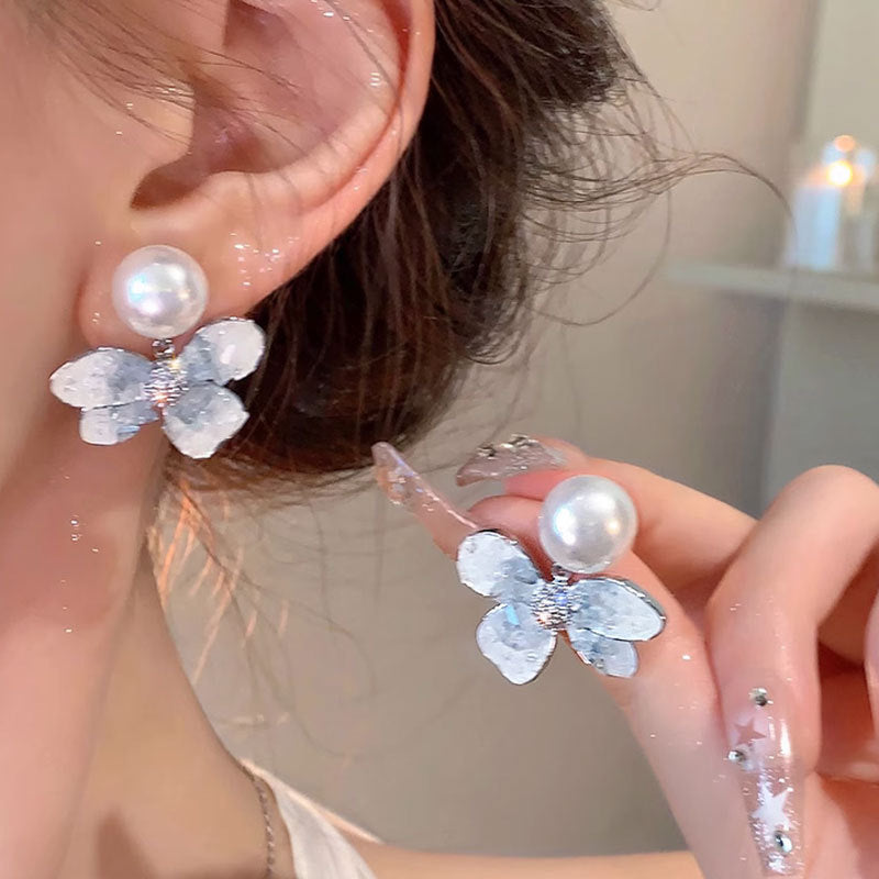 Pearl butterfly earrings for women high-end niche luxury
