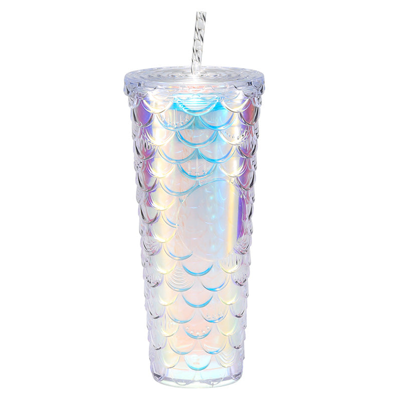 Large capacity, high appearance, colorful gradient double-layer creative internet celebrity new large fish scale cup
