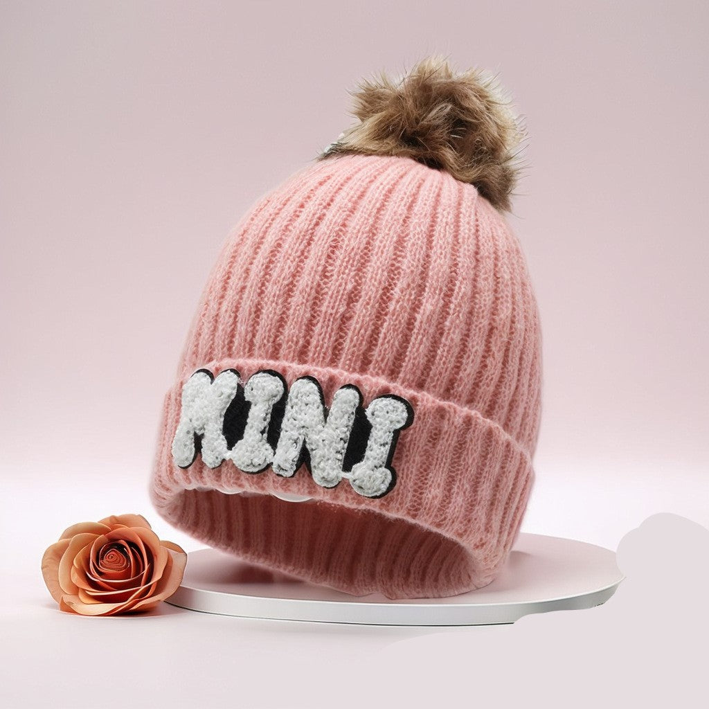 Letter MAMA wool hat winter European and American outdoor ski wool ball knitted hat warm hat
