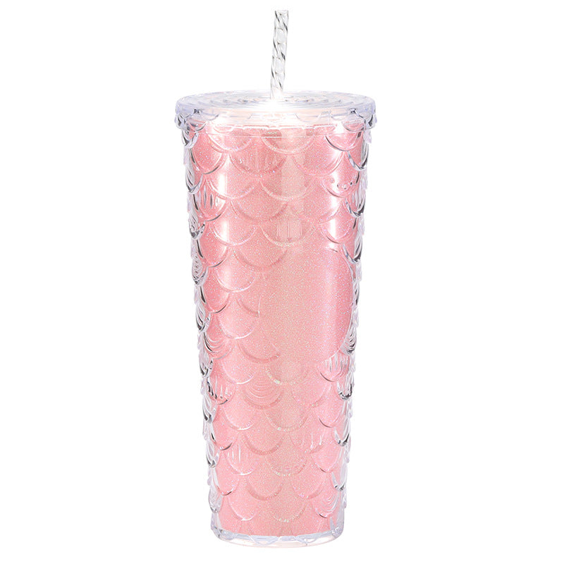 Large capacity, high appearance, colorful gradient double-layer creative internet celebrity new large fish scale cup