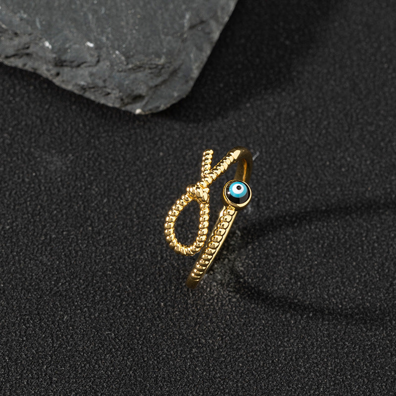 Copper zircon enamel oil drop ring for women evil eye retro pinky ring open ring