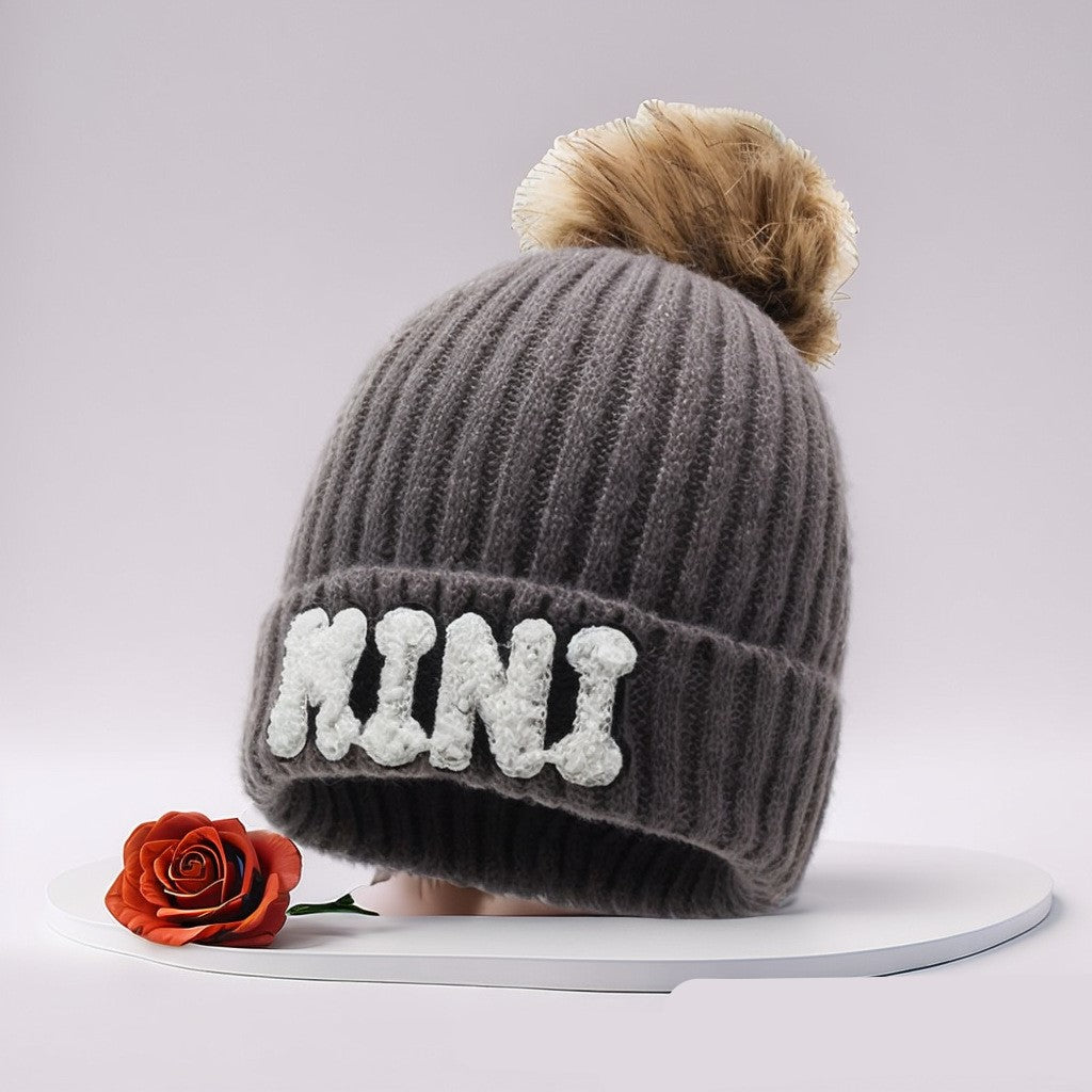 Letter MAMA wool hat winter European and American outdoor ski wool ball knitted hat warm hat