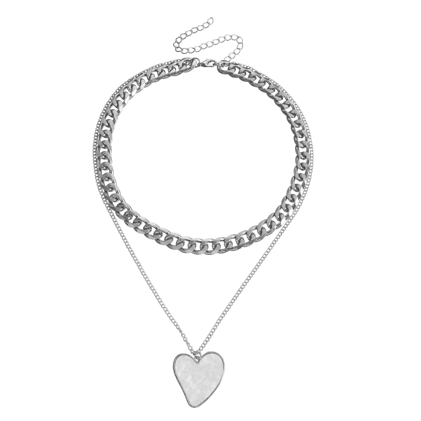 Double layer geometric round white mother-of-pearl pendant necklace for women