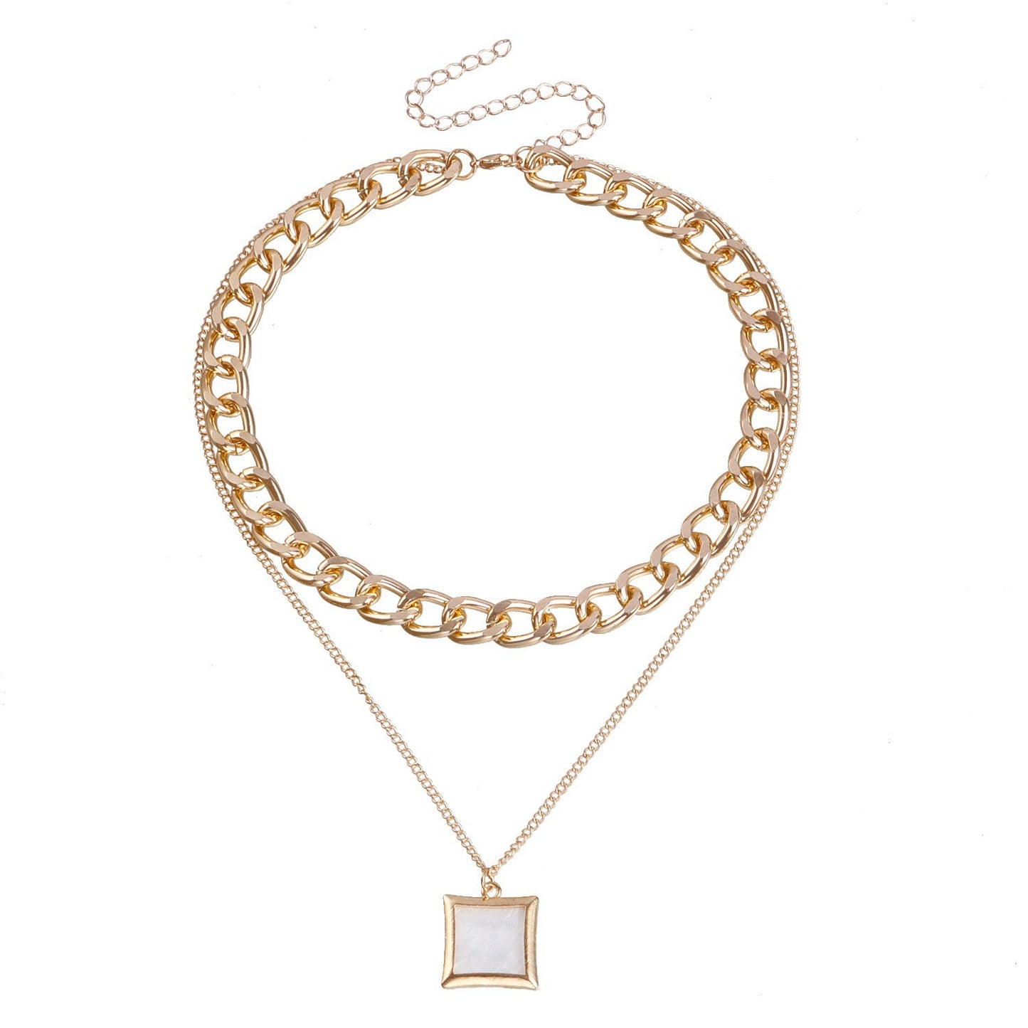 Double layer geometric round white mother-of-pearl pendant necklace for women