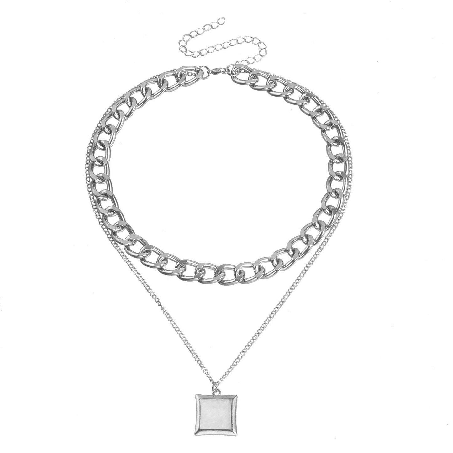 Double layer geometric round white mother-of-pearl pendant necklace for women