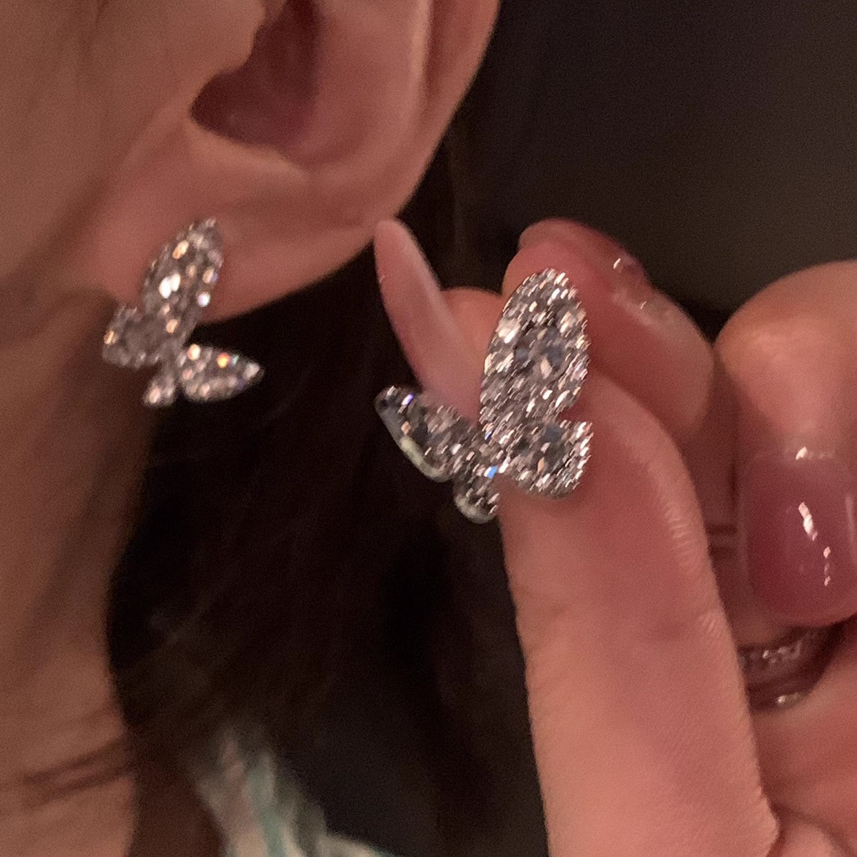 Pearl butterfly earrings for women high-end niche luxury