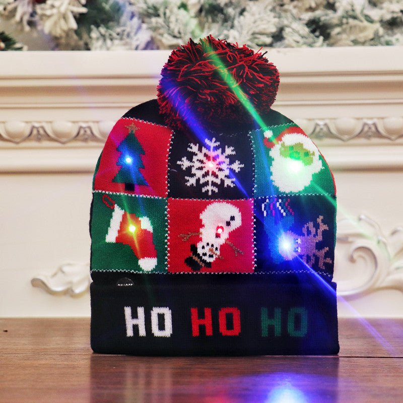 Colorful luminous knitted hat high-end elderly Christmas hat
