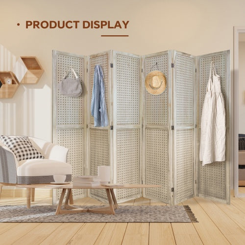 6 Panel Room Partition, 5.6 Foot Pegboard Display Wooden Room Partition Folding Privacy Screen