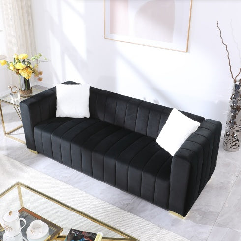 A Modern Channel Sofa Take On A Traditional Chesterfield,Black Color,3 Seater