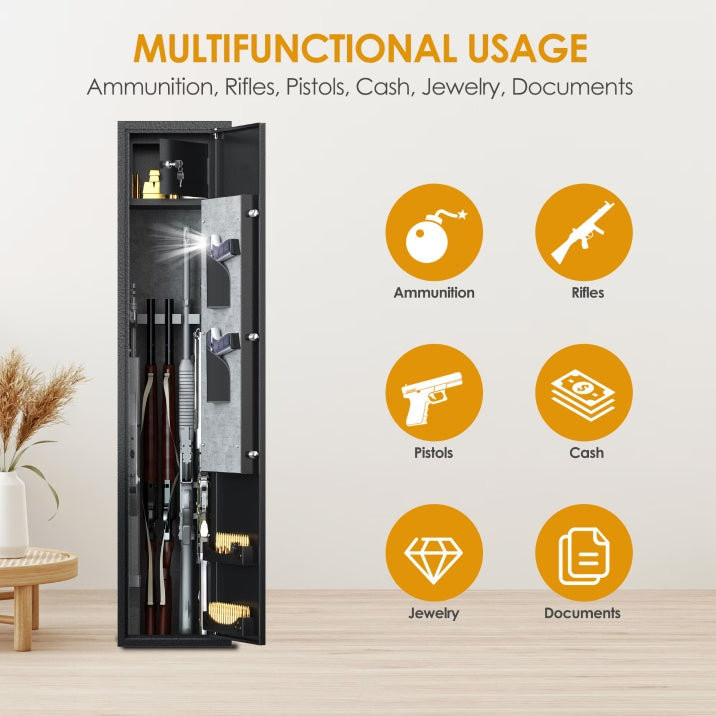 Domestic Rifles And Pistols Firearm Safe With LED Lights And Alarm System, Long Gun Cabinet With Removable Shelves