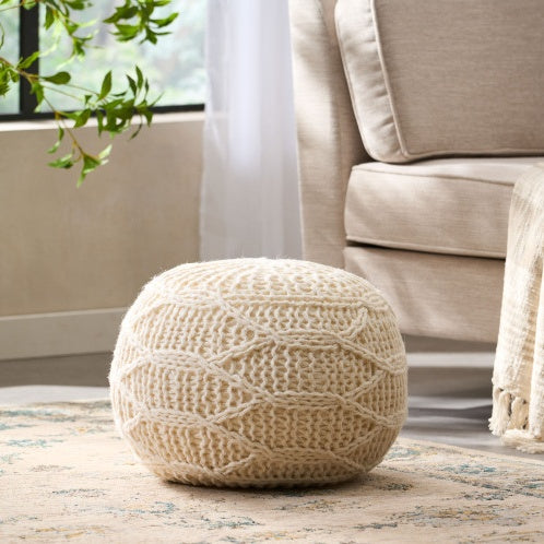 Malibu Knitted Wool 20 X 20 Round Pouf