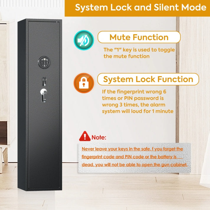 Domestic Rifles And Pistols Firearm Safe With LED Lights And Alarm System, Long Gun Cabinet With Removable Shelves