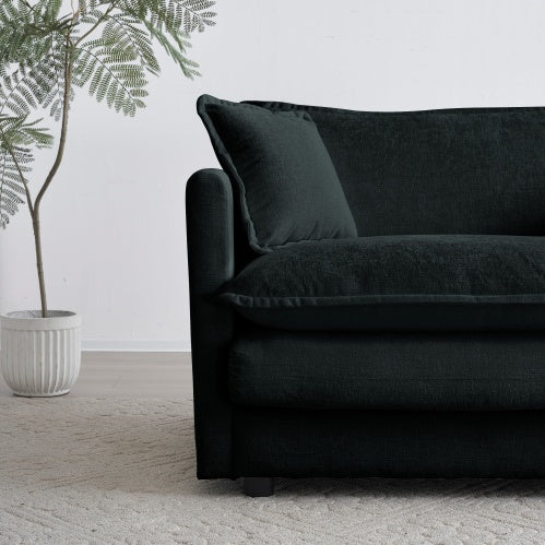 Modern Fabric Loveseat Sofa Couch For Living Room, Upholstered Large Size Deep Seat 2-Seat Sofa With 4 Pillows ,Black Chenille
